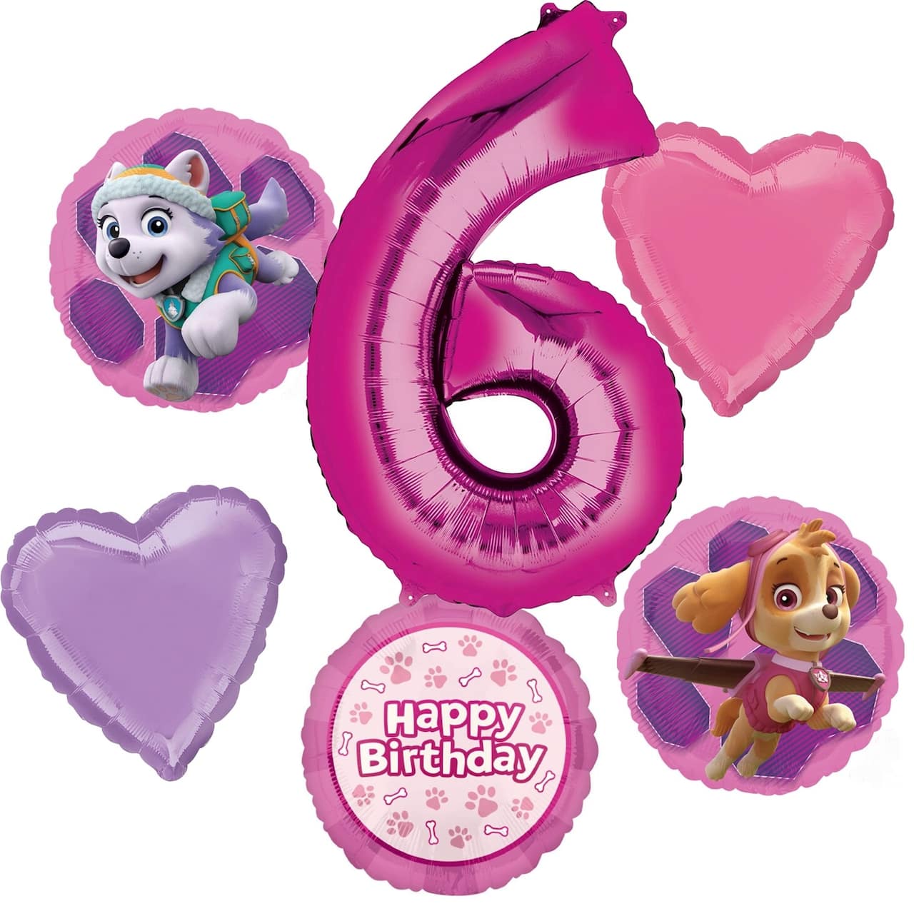 Paw Patrol Pink Birthday 6-Piece Foil Balloon Bouquet